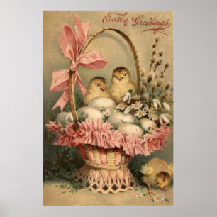 Affiche Easter Basket Egg Chick Pink Bow Forget Me Not