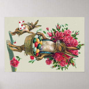 Affiche Easter Bunny Dad Child Rose Basket Egg