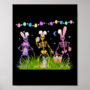 Affiche Easter Drôle Skeletos Dansant Bunny Femmes Hommes 
