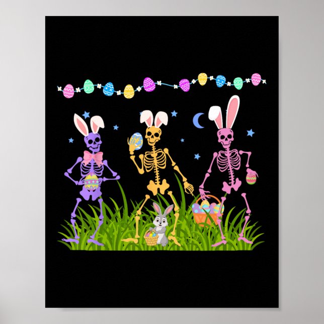 Affiche Easter Drôle Skeletos Dansant Bunny Femmes Hommes  (Devant)