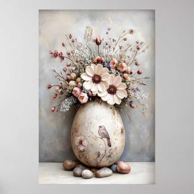 Affiche Easter Flowers Egg Print, Spring Vintage Printable (Devant)