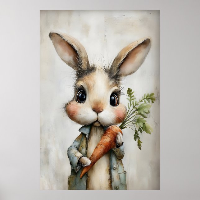Affiche Easter Rabbit Carrot Print, Spring Bunny (Devant)
