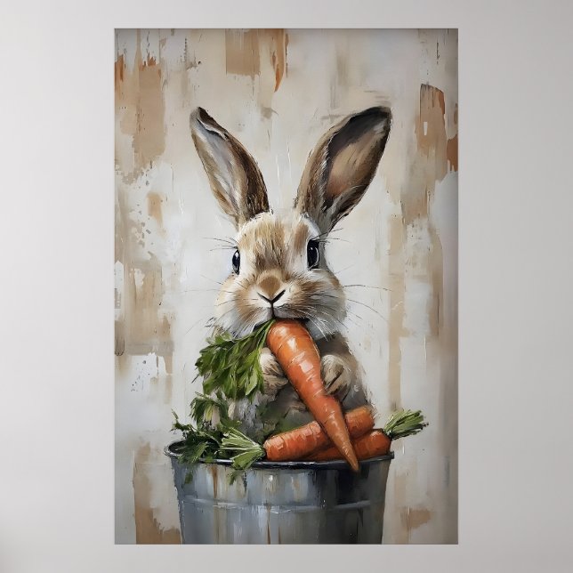 Affiche Easter Rabbit In Bucket Of Carrots Print, Spring (Devant)