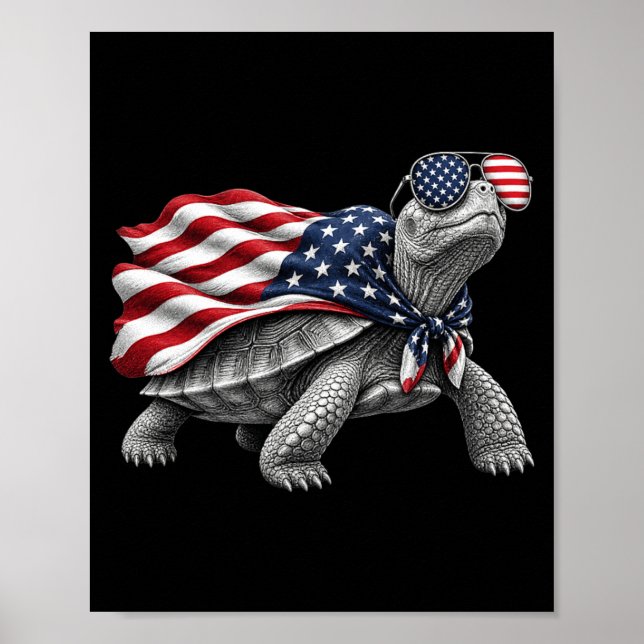 Affiche Eastern Box Turtle 4th Of July Aamerican Flag (Devant)