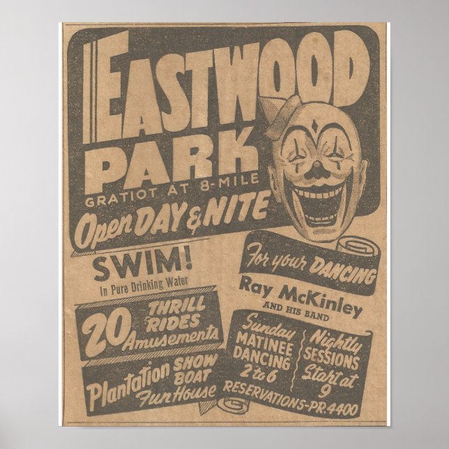 Affiche Eastwood Amusement Park, Michigan, 1948 Ad (Devant)