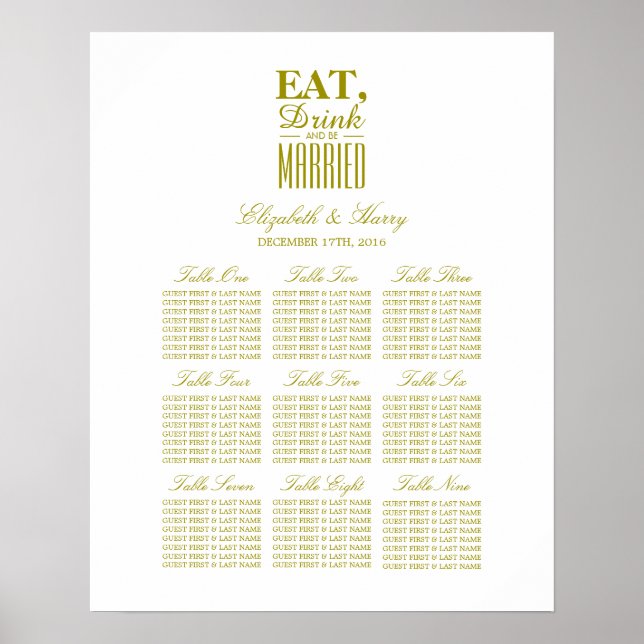 Affiche Eat, Drink and be Married Gold Seating Chart (Devant)