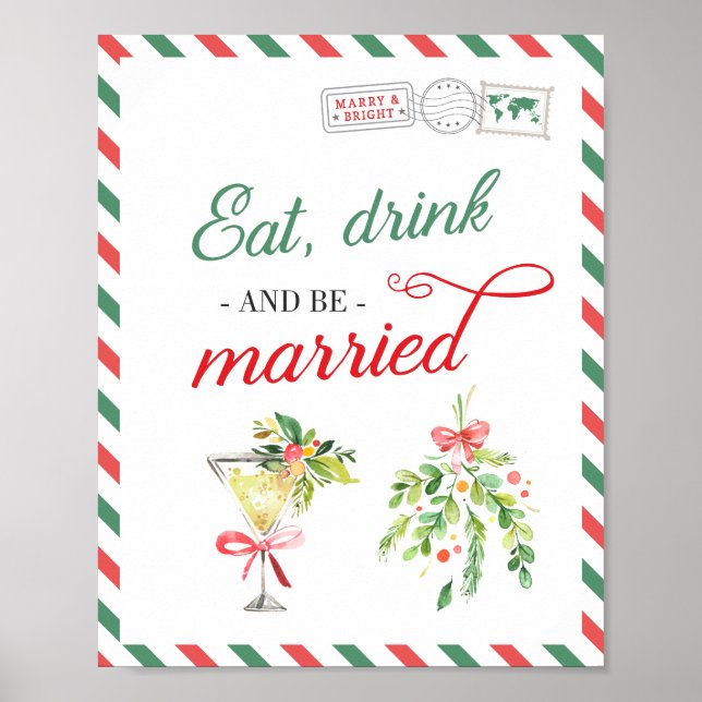 Affiche Eat Drink Be Marry Mariage de Noël Fiançailles (Devant)