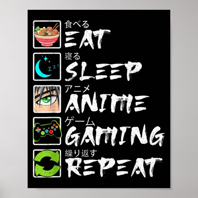 Affiche Eat Sleep Anime Gaming Repeat Gamer Men Teen Boy A (Devant)