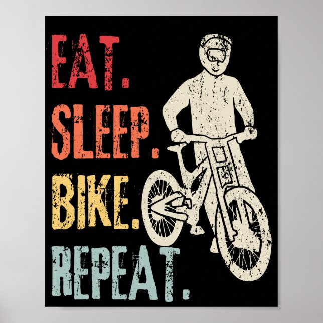 Affiche Eat Sleep Bike Repeat Retro Bike Mountain Biker (Devant)