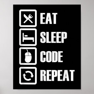 Affiche Eat Sleep Code Répétition Coding Programmer Ingéni