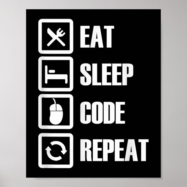 Affiche Eat Sleep Code Répétition Coding Programmer Ingéni (Devant)