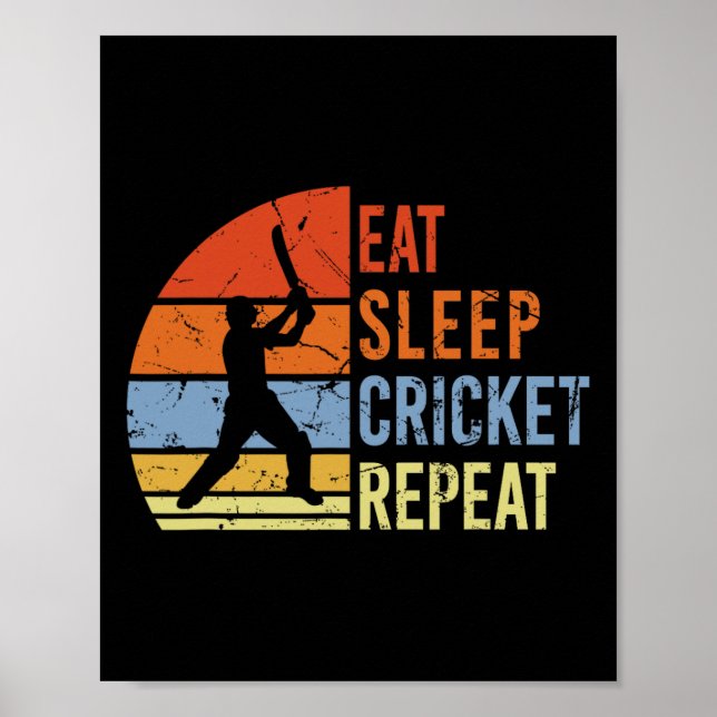 Affiche Eat Sleep Cricket Repeat - Funny Cricket Game Men  (Devant)