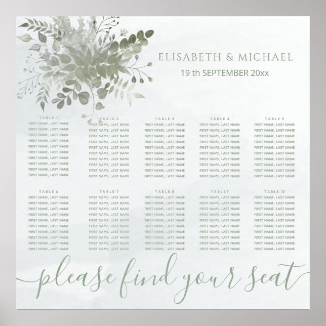 Affiche Eau couleur bleu chic Dusty vert eucalyptus (Devant)