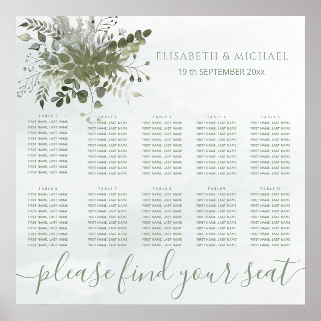 Affiche Eau couleur bleu chic Dusty vert eucalyptus (Devant)
