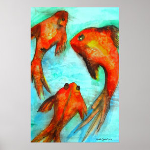 Affiche Eau de poisson rouge orange orientale art original
