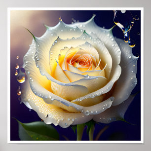 Affiche Eau éclatante sur une rose blanche