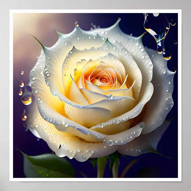 Affiche Eau éclatante sur une rose blanche (Devant)