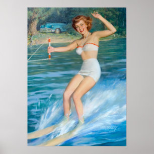 Affiche Eau Ski Pin Up