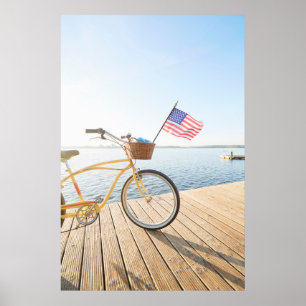 Affiche Eau Vélo au bord du lac