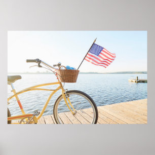 Affiche Eau Vélo au bord du lac