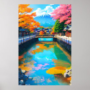 Affiche Eaux tranquilles : la réflexion du Mont Fuji