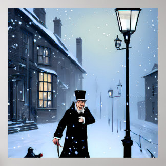 Affiche Ebenezer Scrooge Snowy rue victorienne
