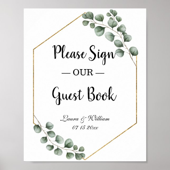 Affiche Écalyptus vert Parties scintillant Mariage Livre d (Devant)