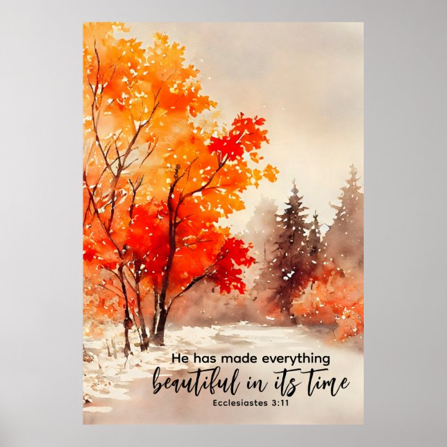Affiche Ecclésiaste 3:11 Verse Bible Automne Aquarelle (Devant)