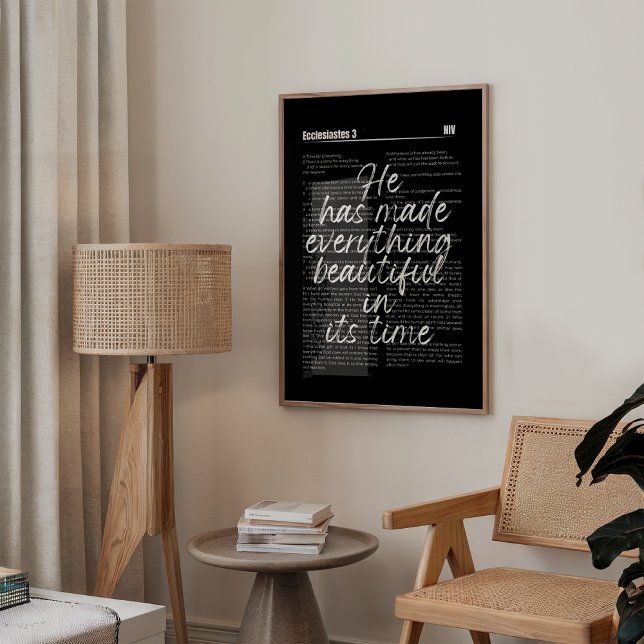 Affiche Ecclésiaste 3 Automne Bible Verse Art (Minimalist Christian wall art featuring Ecclesiastes 3 in elegant black bold typography.)