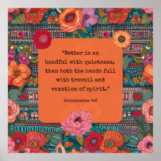 Affiche Ecclesiastes 4:6 KJV Verse Tranquillité Floral Boh