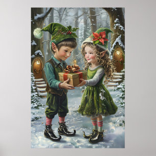 Affiche Échange de cadeaux Christmas Elves - Vacances Wood