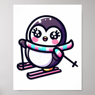 Affiche Écharpe rayée Adorable Manchot de Ski Hiver Neige