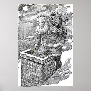Affiche Écharpe vintage en noir et blanc Père Noël