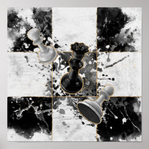 Affiche Échecs art abstrait Aquarelle et or