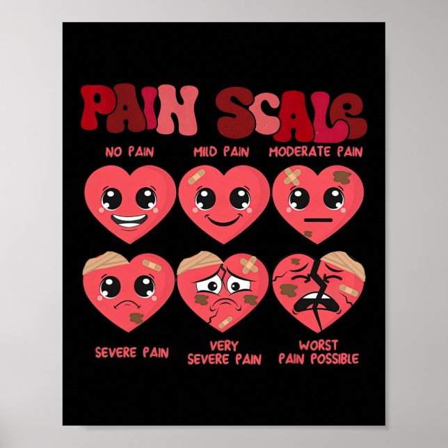 Affiche Échelle de douleur drôle Saint-Valentin infirmière (Devant)