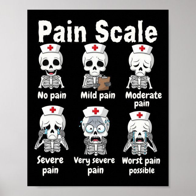 Affiche Échelle de Douleur Infirmière Mignonne Squelette H (Devant)