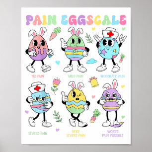Affiche Échelle de douleur Pâques Jour Lapin Mignon Oeufs 