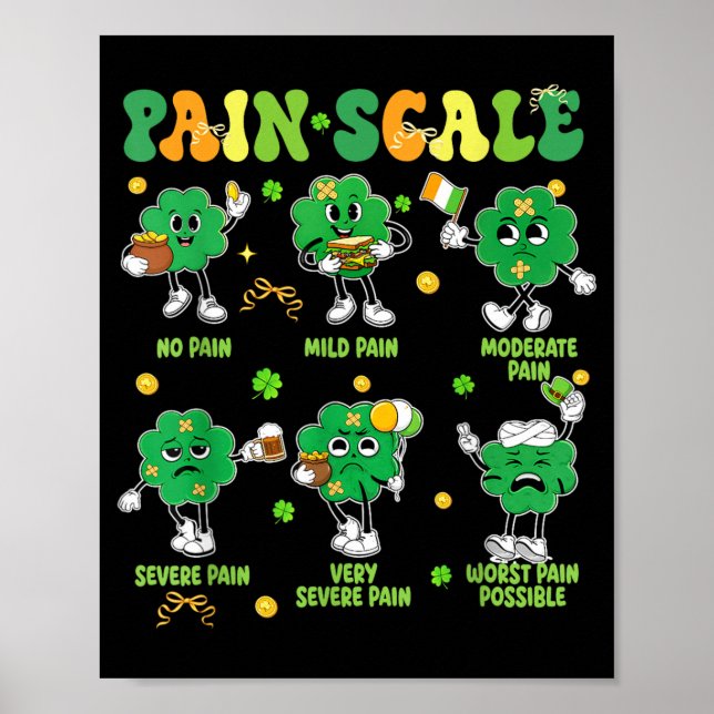 Affiche Échelle de douleur Trèfle Drôle Infirmière St Patr (Devant)