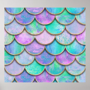 Affiche Échelles de sirène : motif d'onde aquarelle.