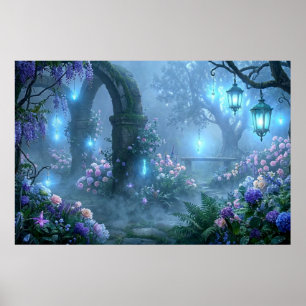 Affiche Échos brumeux du jardin de brouillard bleu