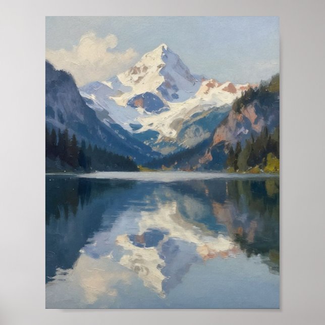 Affiche Échos des Hautes Alpes : réflexion du pic glaciair (Devant)