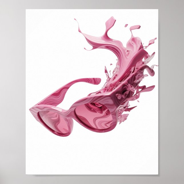 AFFICHE ÉCLABOUSSURE DE PEINTURE ROSE ET BLANCHE ABSTRAITE (Devant)