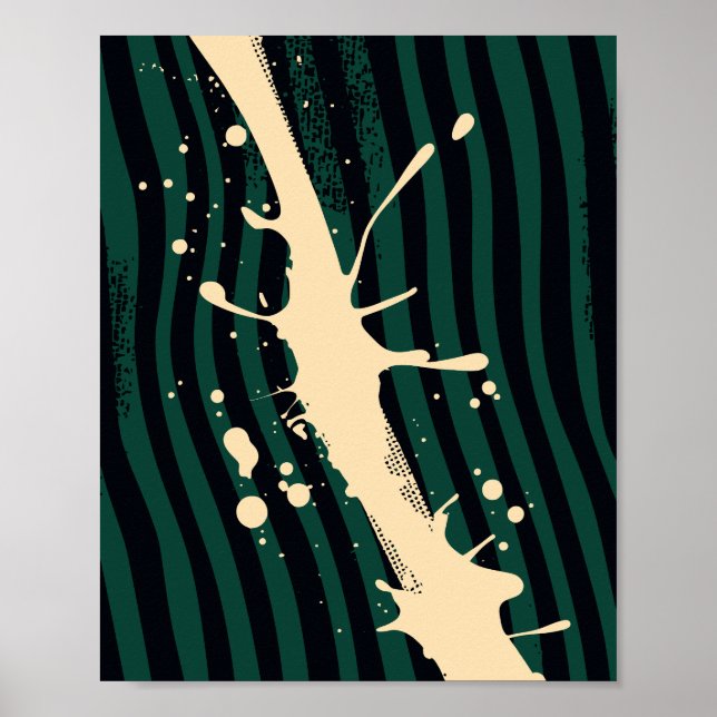 Affiche Éclaboussure de peinture sur fond ondulé vert et n (Devant)