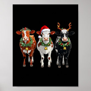 Affiche Éclairage de Noël de l'éleveur de vache Santa Hat 