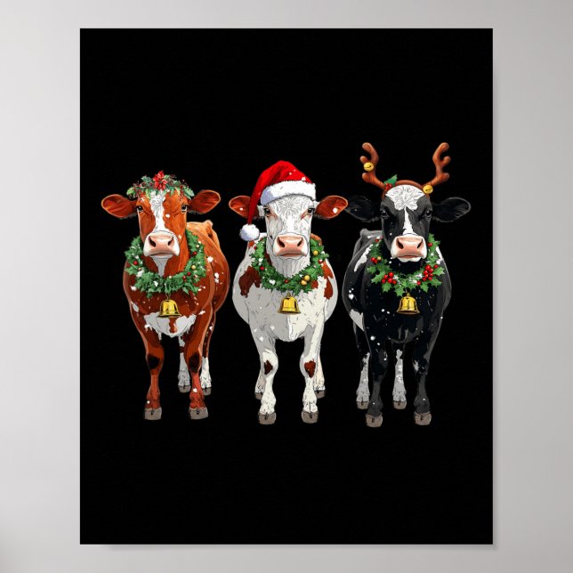 Affiche Éclairage de Noël de l'éleveur de vache Santa Hat  (Devant)