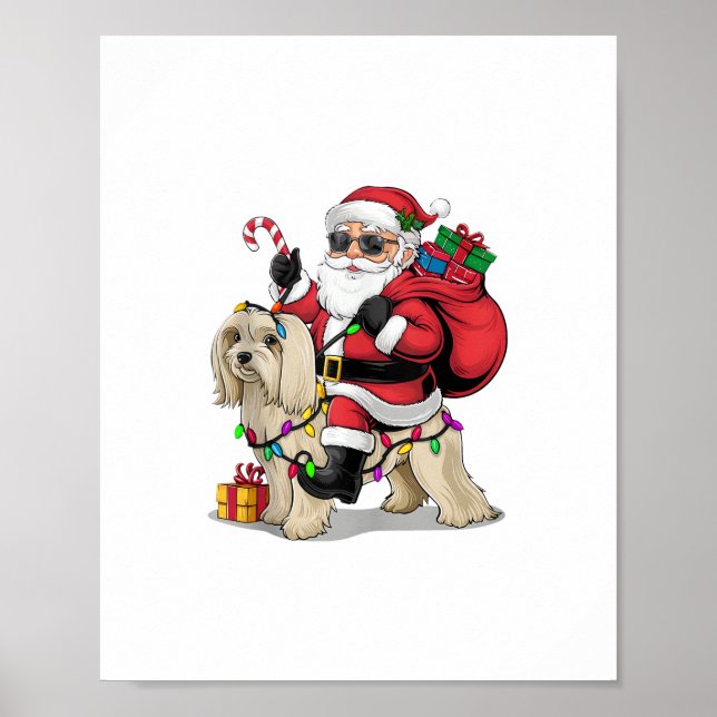 Affiche Éclairage de Noël Havanais Père Noël équitation Ch (Devant)