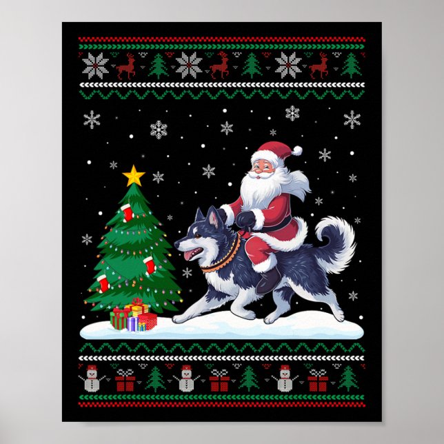 Affiche Éclairage de Noël laid Père Noël équitation Alaska (Devant)