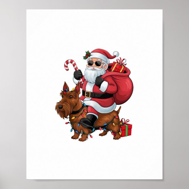Affiche Éclairage de Noël Père Noël équitation Scottish Te (Devant)