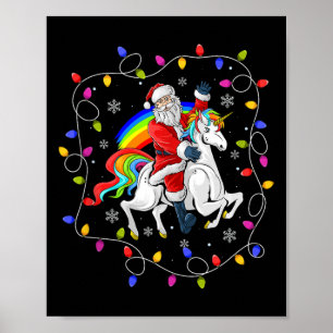 Affiche Éclairage de Noël Père Noël équitation vol licorne