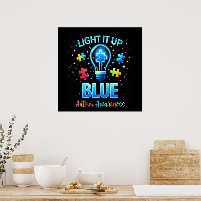 Affiche Éclairer en bleu pour la sensibilisation à l'autis (Cuisine)